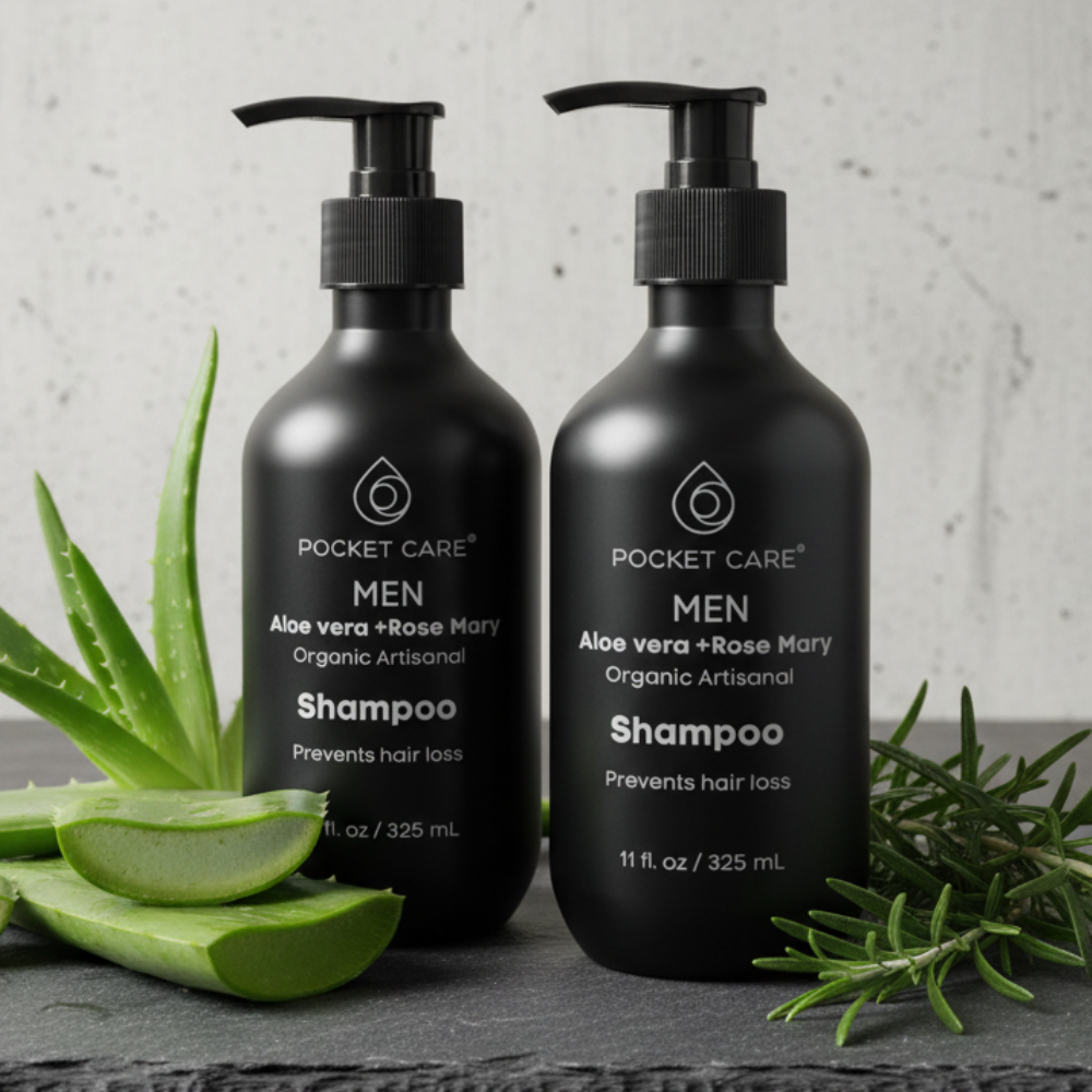 Kit con 2 Shampoos para Hombres 100% Natural y Orgánico | Fortalecedor Capilar con Aloe Vera, Romero, Jojoba y Ortiga | Control de Caída, Caspa y Exceso de Grasa | Aumenta Densidad y Brillo | Sin Sulfatos, Parabenos ni Químicos Agresivos | 325ml