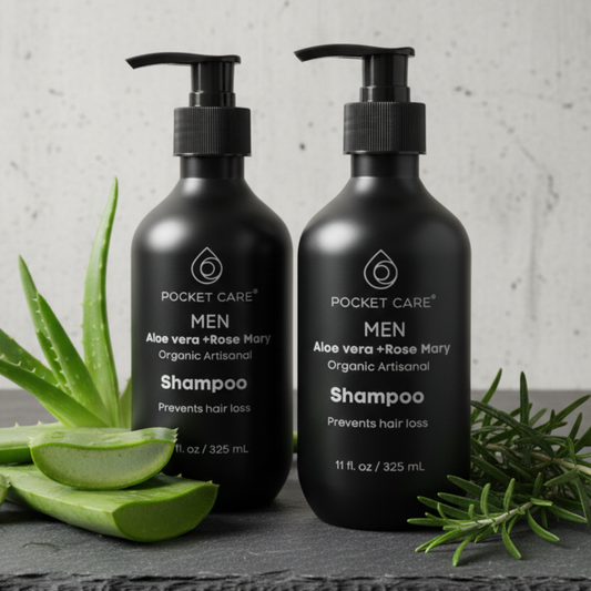 Kit con 2 Shampoos para Hombres 100% Natural y Orgánico | Fortalecedor Capilar con Aloe Vera, Romero, Jojoba y Ortiga | Control de Caída, Caspa y Exceso de Grasa | Aumenta Densidad y Brillo | Sin Sulfatos, Parabenos ni Químicos Agresivos | 325ml