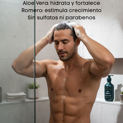 Kit con 2 Shampoos para Hombres 100% Natural y Orgánico | Fortalecedor Capilar con Aloe Vera, Romero, Jojoba y Ortiga | Control de Caída, Caspa y Exceso de Grasa | Aumenta Densidad y Brillo | Sin Sulfatos, Parabenos ni Químicos Agresivos | 500ml