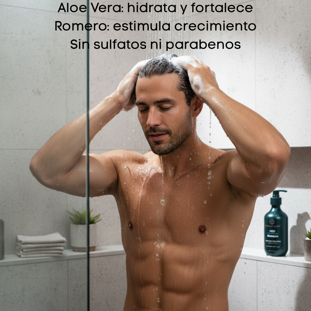 Kit con 2 Shampoos para Hombres 100% Natural y Orgánico | Fortalecedor Capilar con Aloe Vera, Romero, Jojoba y Ortiga | Control de Caída, Caspa y Exceso de Grasa | Aumenta Densidad y Brillo | Sin Sulfatos, Parabenos ni Químicos Agresivos | 500ml