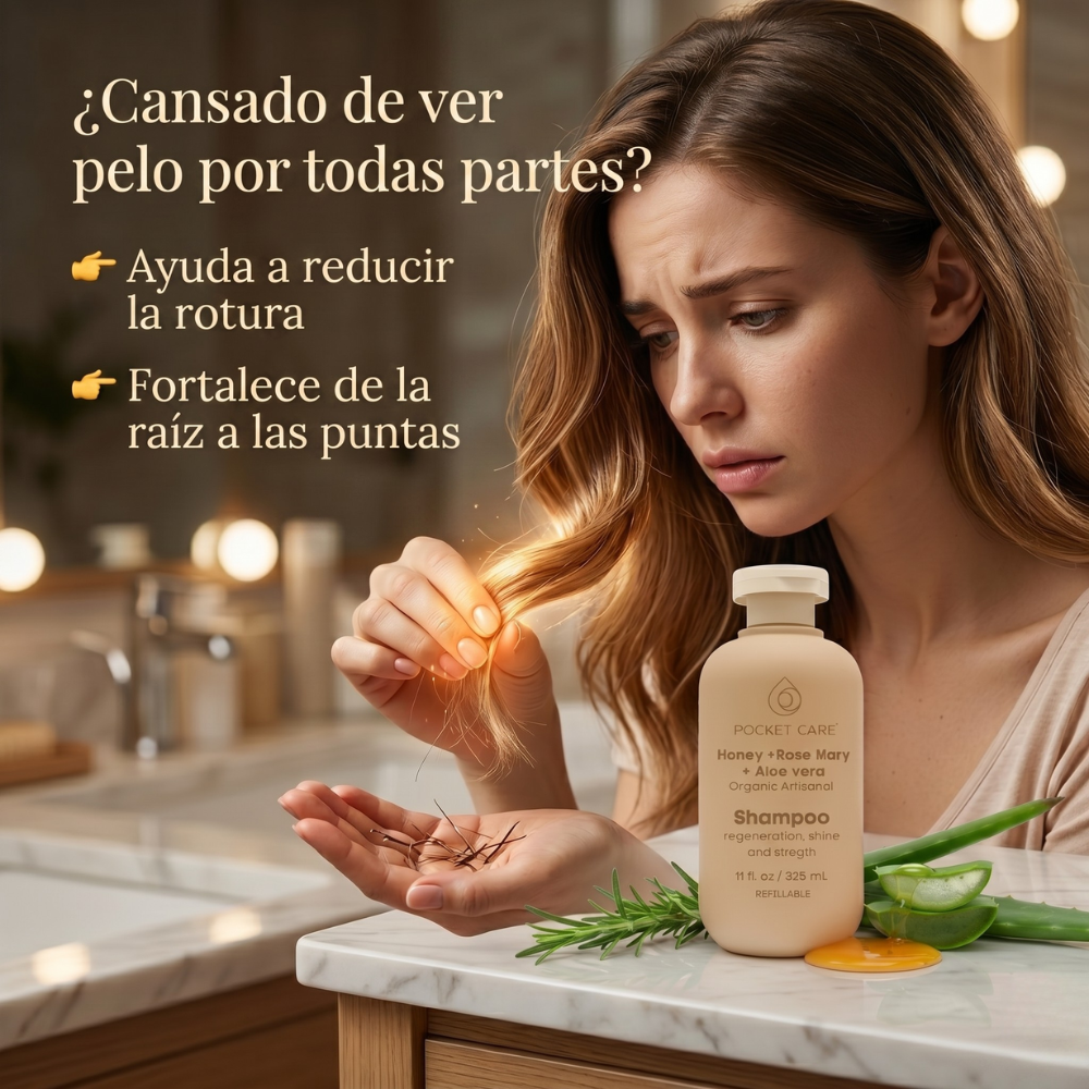 Shampoo Orgánico de Miel, Sábila y Romero – Reparación Profunda e Hidratación Intensa para Cabello Dañado – Anticaída y Crecimiento – Sin Sulfatos, Parabenos ni Siliconas – Shampoo Natural Vegano 325ml