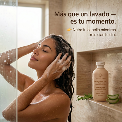Shampoo Orgánico de Miel, Sábila y Romero – Reparación Profunda e Hidratación Intensa para Cabello Dañado – Anticaída y Crecimiento – Sin Sulfatos, Parabenos ni Siliconas – Shampoo Natural Vegano 325ml
