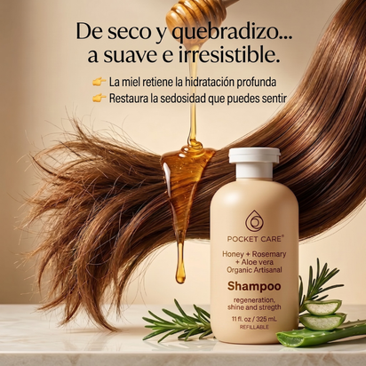 Shampoo Orgánico de Miel, Sábila y Romero – Reparación Profunda e Hidratación Intensa para Cabello Dañado – Anticaída y Crecimiento – Sin Sulfatos, Parabenos ni Siliconas – Shampoo Natural Vegano 325ml