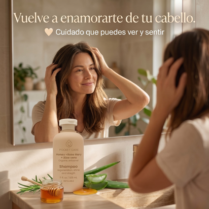Shampoo Orgánico de Miel, Sábila y Romero – Reparación Profunda e Hidratación Intensa para Cabello Dañado – Anticaída y Crecimiento – Sin Sulfatos, Parabenos ni Siliconas – Shampoo Natural Vegano 325ml