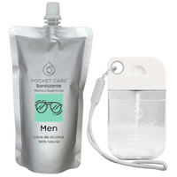 Pocket Care | KIT Desinfectante Spray - Sin Alcohol | 45ml - MEN | Antibacterial Spray de Bolsillo Orgánico + REFILL 200ml | Sanitizante para Manos | Hand Sanitizer 100% Natural