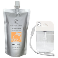 Pocket Care | KIT Desinfectante Spray - Sin Alcohol | 45ml - NARANJA | Antibacterial Spray de Bolsillo Orgánico + REFILL 200ml | Sanitizante para Manos | Hand Sanitizer 100% Natural