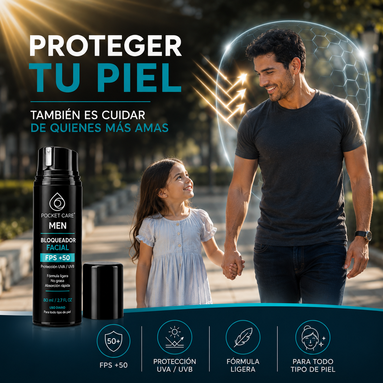 Bloqueador Solar Hombre FPS 50 Biodegradable | Pocket Care